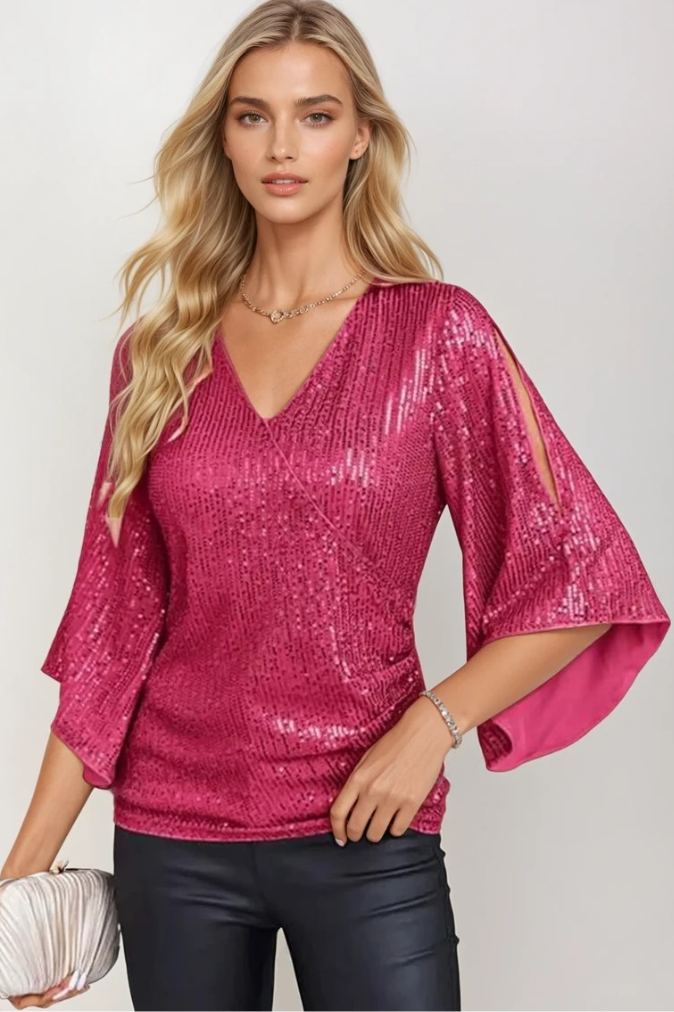 Damenbluse Wickeldesign Elegante Schimmernde Bluse für Festliche Anlässe 4