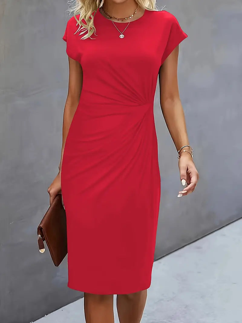 Variant image for Damen Midi Kleid Elegantes Rundhalsausschnitt Hochwertiger Stoff-7