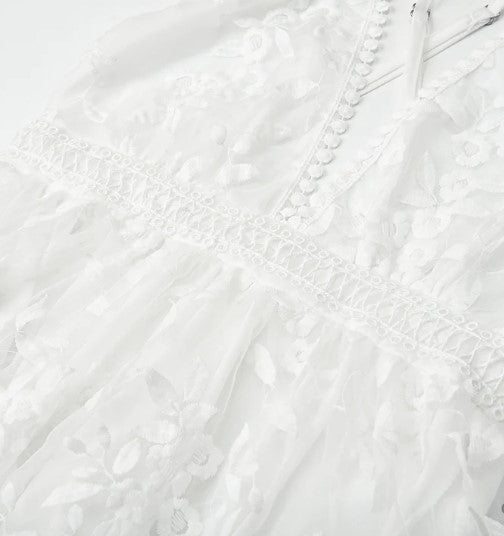 Damen Cocktailkleid Knielang mit Blumenstickerei aus Netzstoff-6