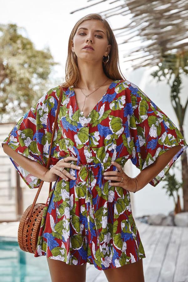 Variant image for Damen Jumpsuit Elegant Blumenmuster Sommer 100% Polyester-1