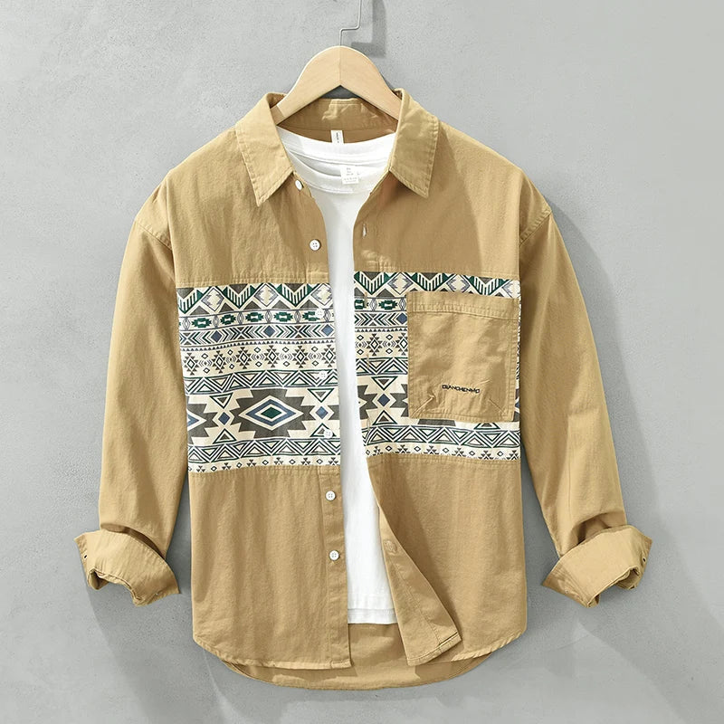 Herrenhemd Patchwork Stil Baumwolle Atmungsaktiv für Sommer und Freizeit 1