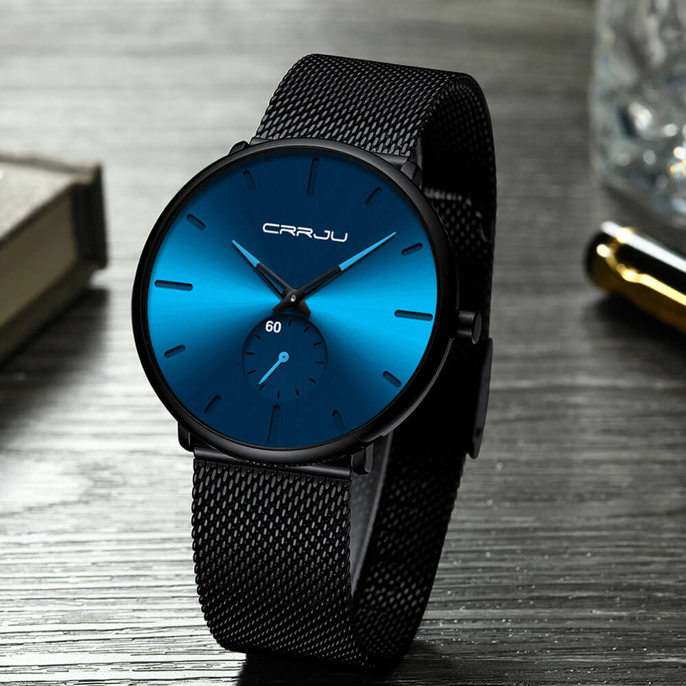 Herren Armbanduhr Minimalistisch Edelstahl Blau 7