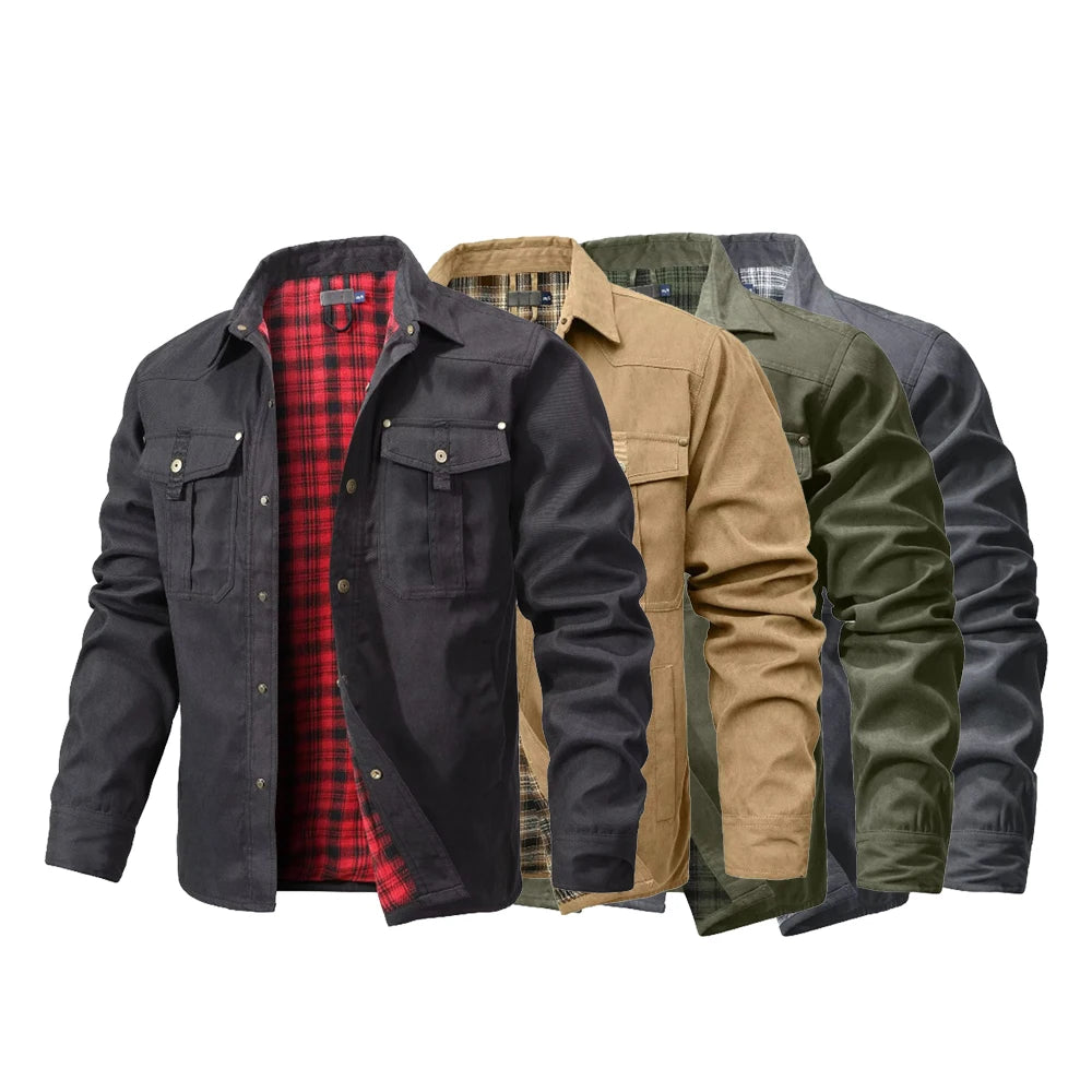 Herren Jacke Casual Flanellgefüttert Polyester Shacket mit Druckknöpfen 0