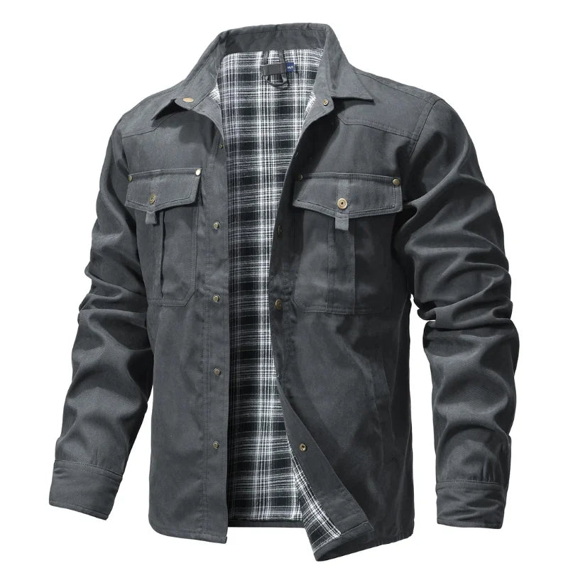 Herren Jacke Casual Flanellgefüttert Polyester Shacket mit Druckknöpfen 1