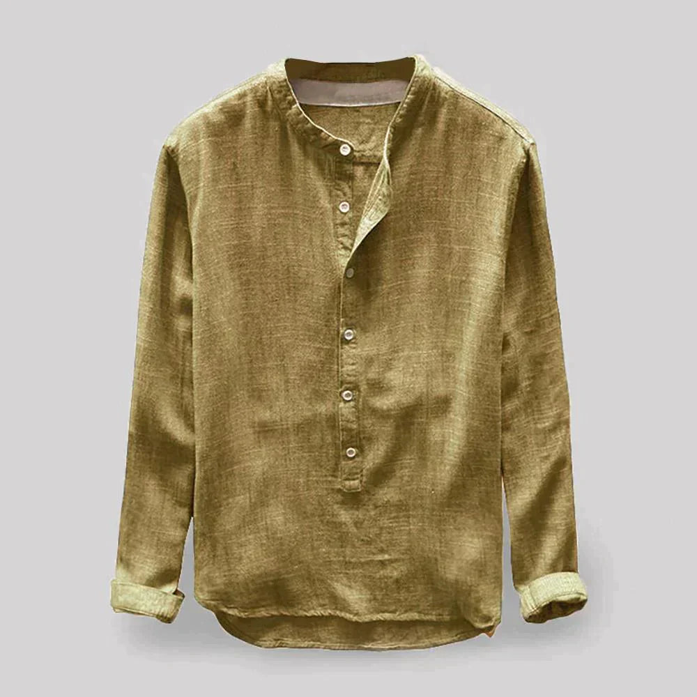 Herren Leinenhemd Klassisch Modern Atmungsaktiv Langarm 2