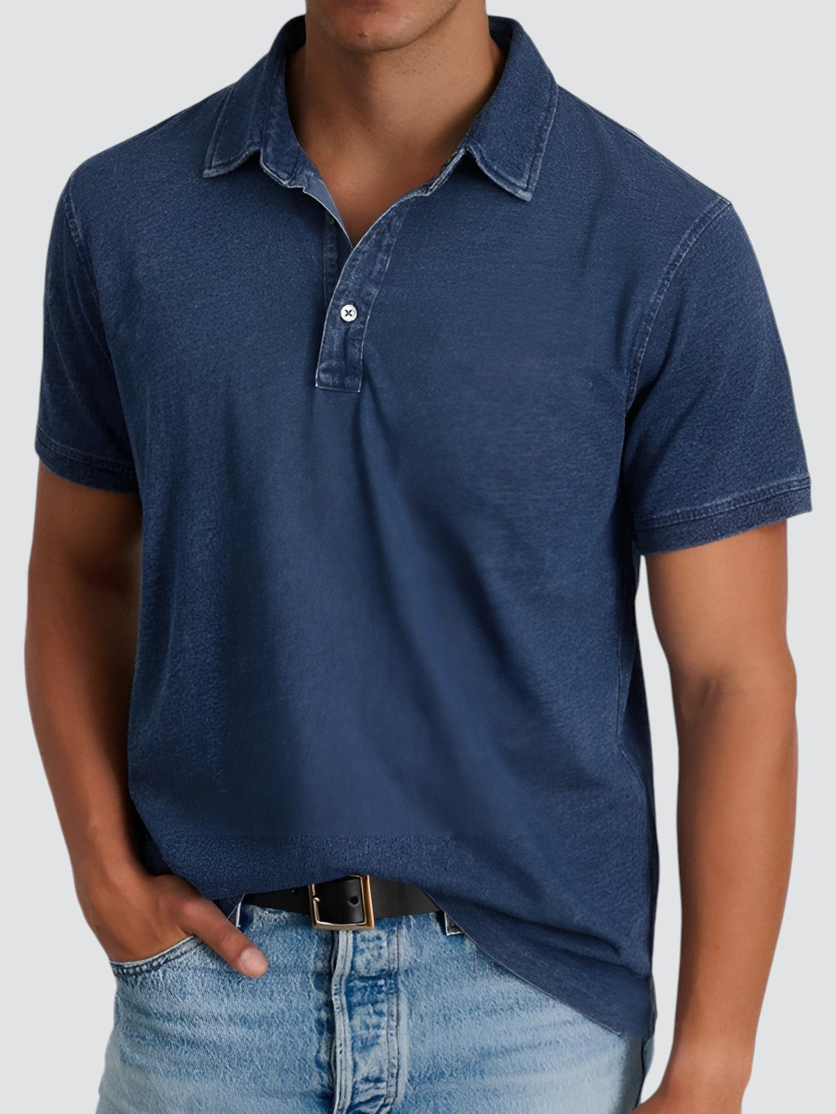 Herren Poloshirt Kurzarm Vintage Waschung Baumwolle 3