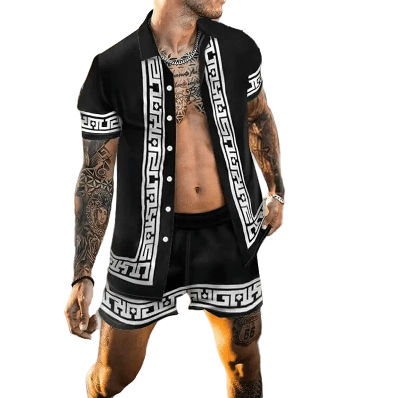 Herren Sommer Set Kurzarmhemd und Shorts mit Patchwork-Design 0