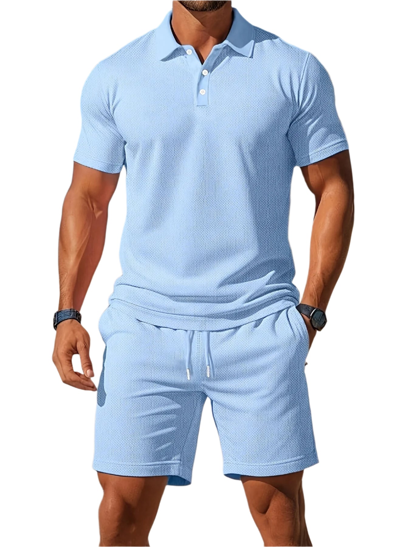 Herren Sommer Set Polo und Shorts mit Ton-sur-Ton Struktur 0