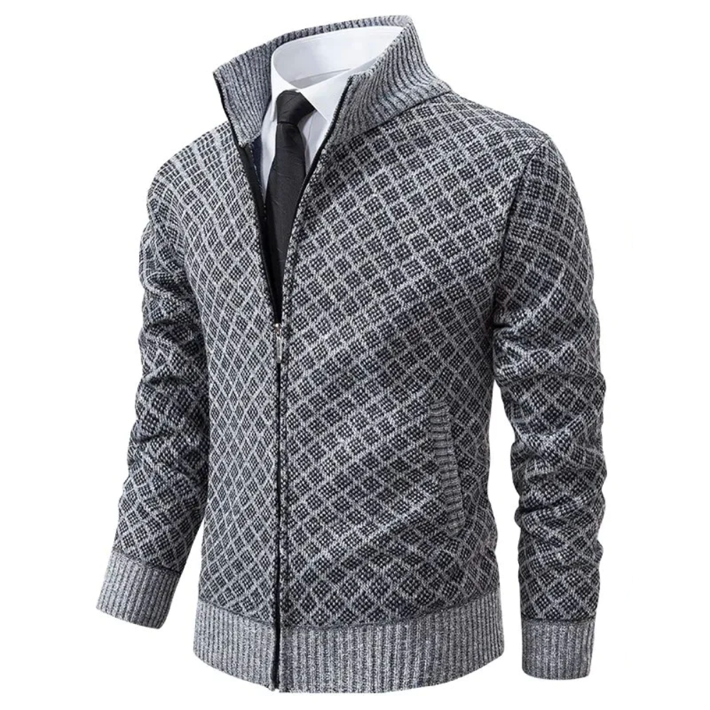 Herren Strickjacke Mit Reißverschluss Geometrisches Muster Aus Weichem Material 1