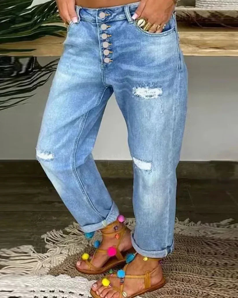 Damen Baggy Jeans Lockere Baumwolle für Komfort und Stil-1