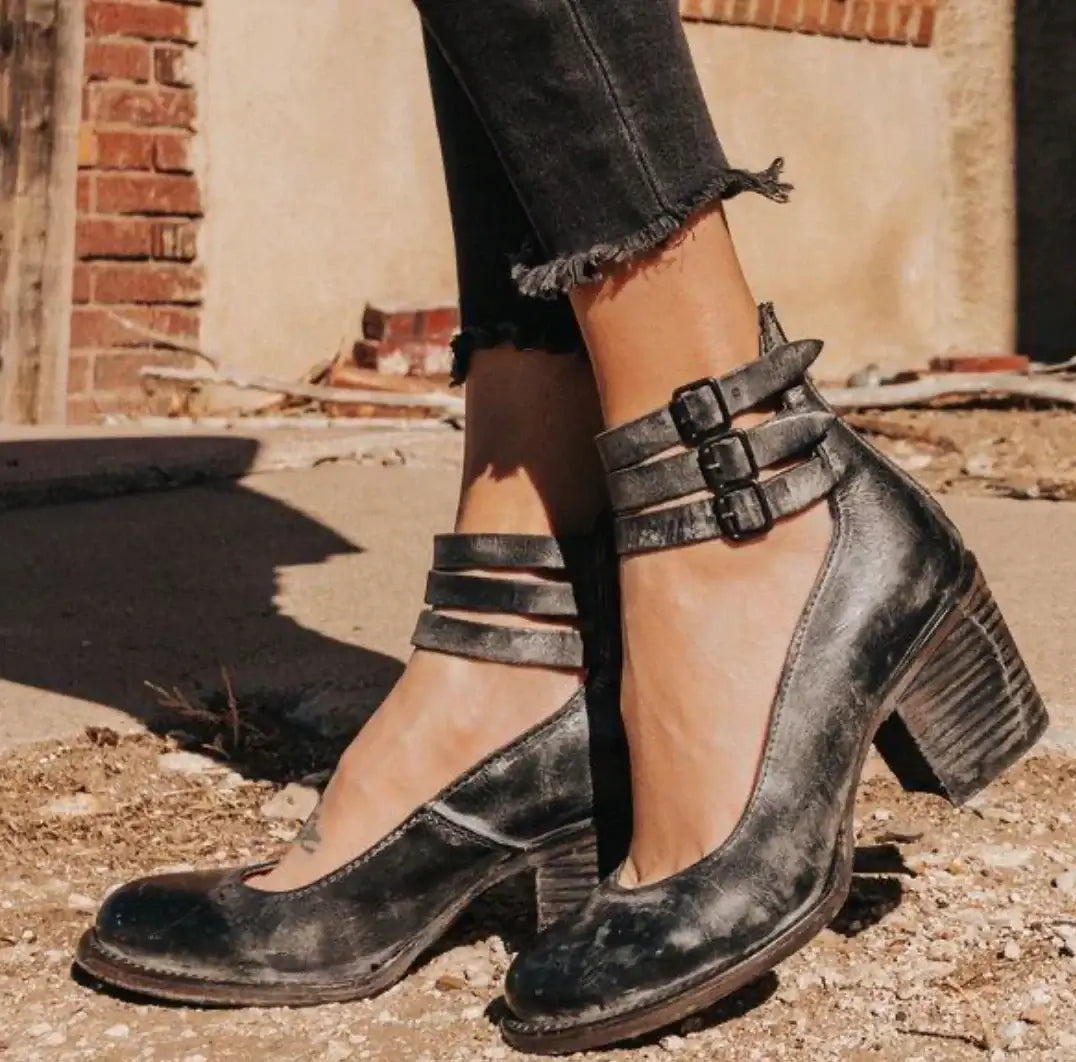 Damen Sandalen Mittelhoher Absatz Hochwertiges Leder-1