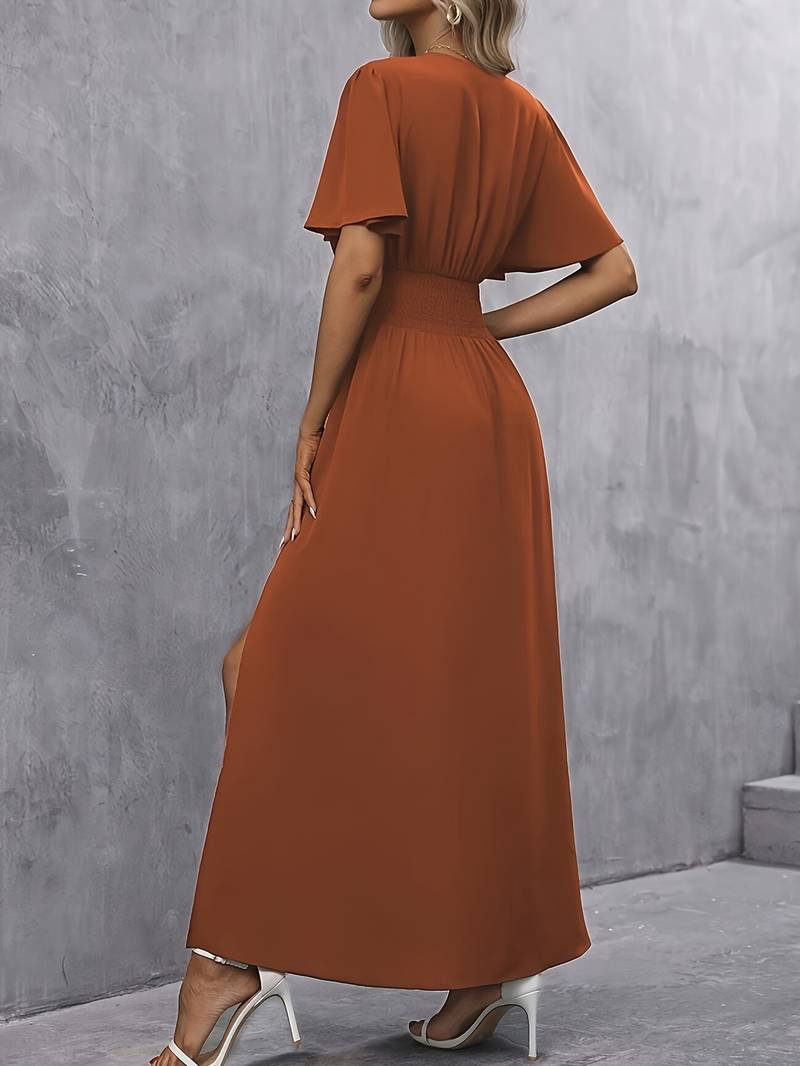 Damen Abendkleid mit Rüschenkragen und Plissierter Taille, Elegantes Kleid für Festliche Anlässe-4