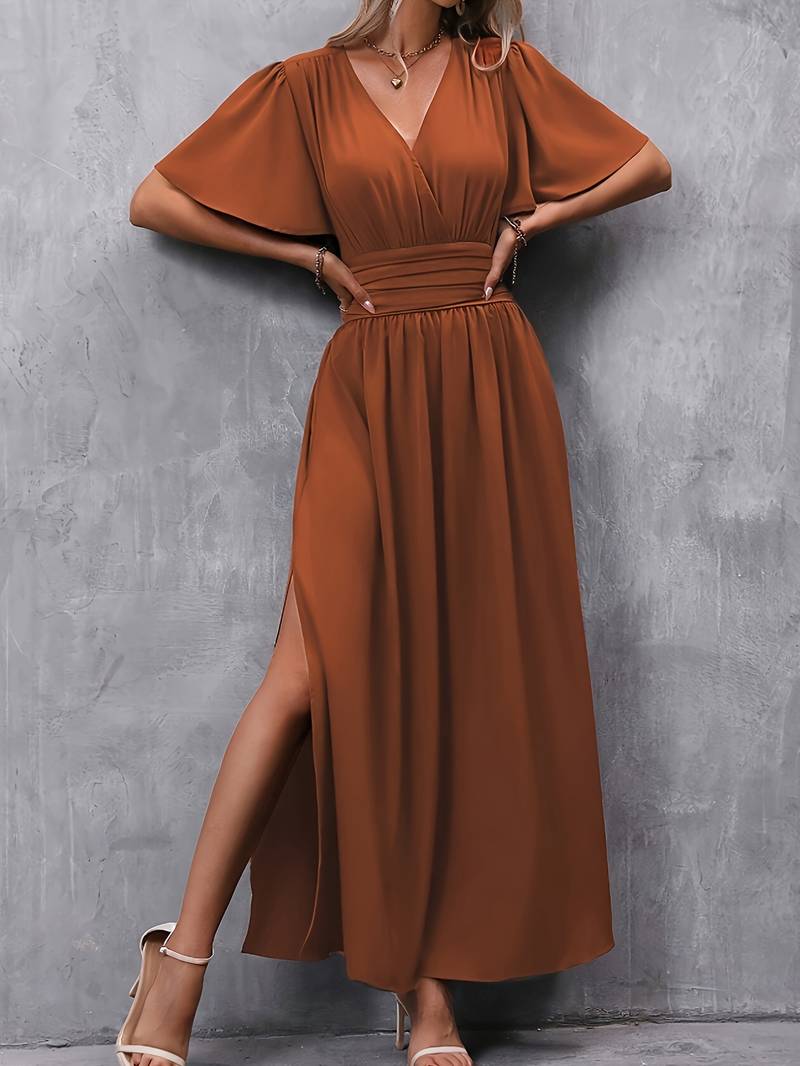 Damen Abendkleid mit Rüschenkragen und Plissierter Taille, Elegantes Kleid für Festliche Anlässe-5