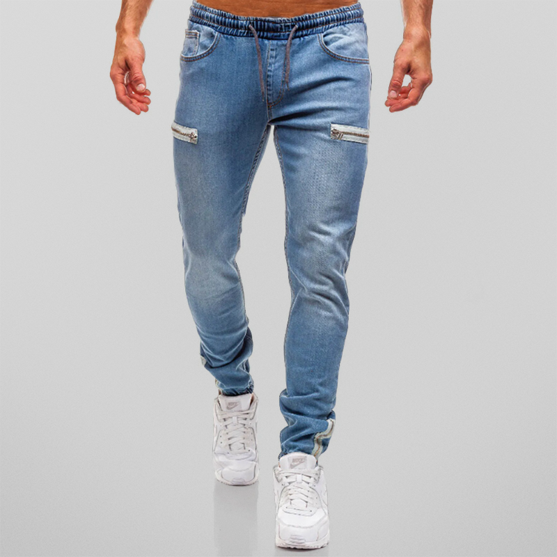 Herren Jogginghose Denim mit Kordelzug und Reißverschlüssen für modernen Streetstyle 1