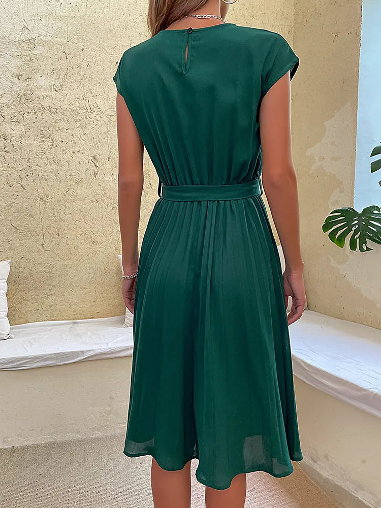 Kurzärmeliges Plissee-Minikleid für Damen 2