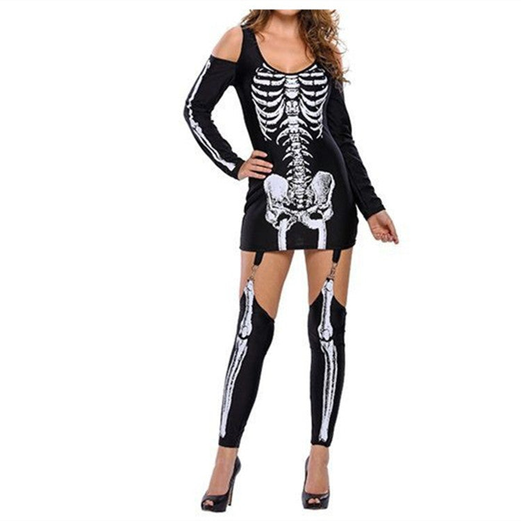 Langarm Halloween Kostüm Set mit Skelett Druck für Herren und Damen 2