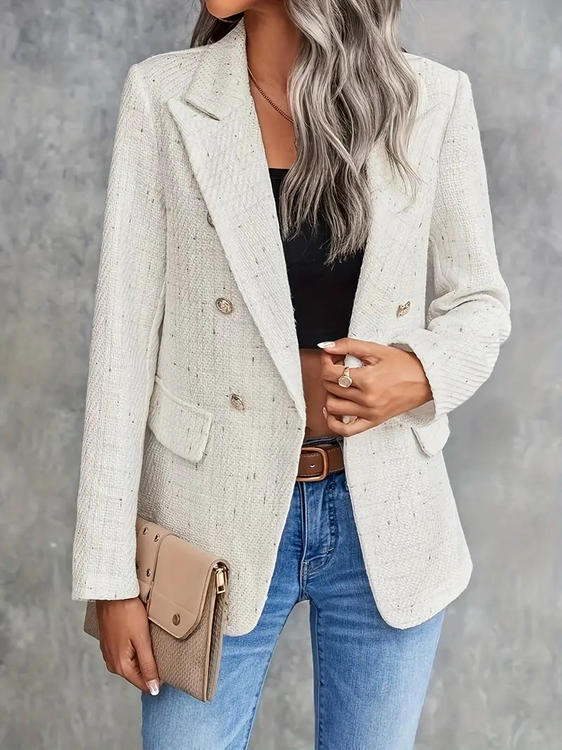 Damen Blazer Tailliert Beige Tweed Eleganter Schnitt-4