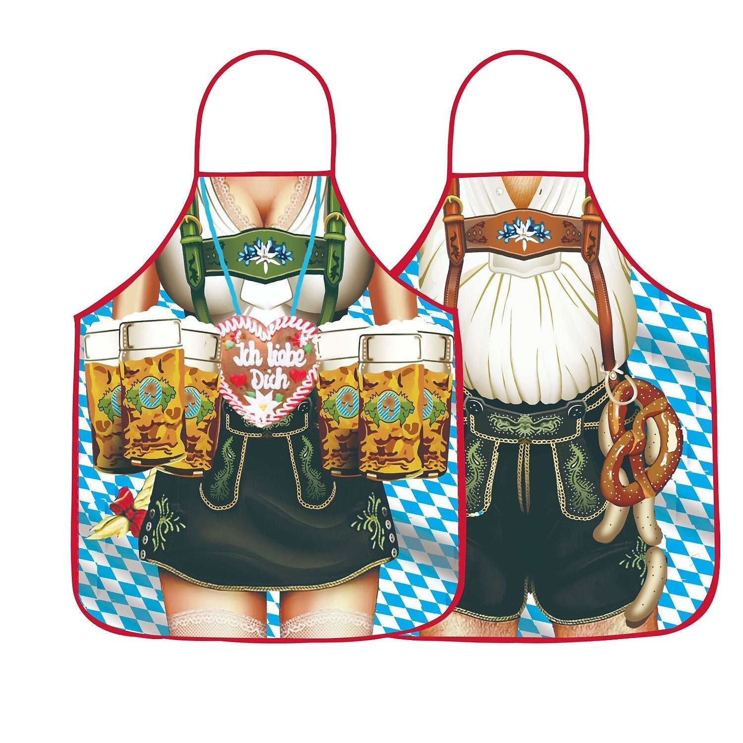 Paare Trachten-Schürzen Set Dirndl und Lederhosen Design Hochwertiger Stoff 7