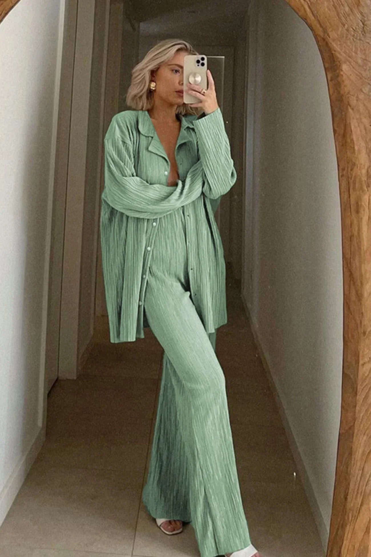 Variant image for Damen Set Leinen Twin Set Legeres Hemd und Hose für Sommer-1