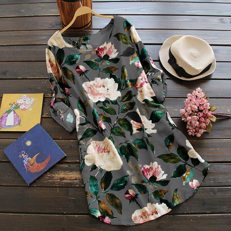 Retro Floral Langärmeliges Kleid