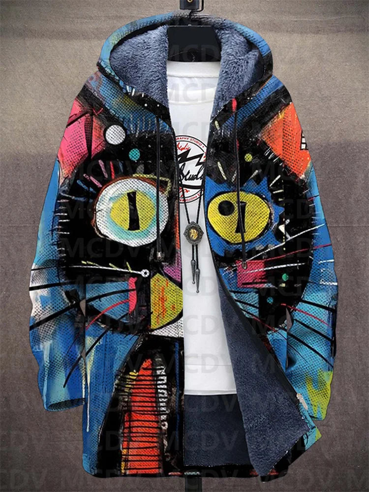 Variant image for Damen Mantel Katzenmuster Lockere Passform Weiche Atmungsaktive Mischung-15