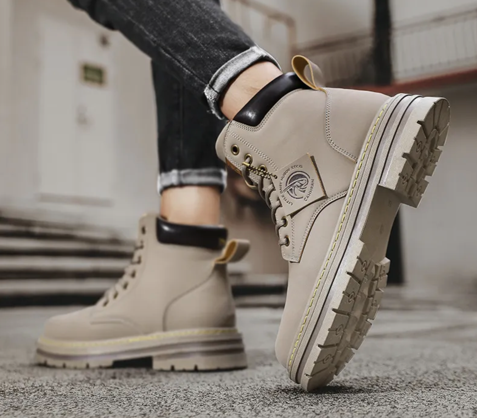 Herren Stiefel Hoch Patchwork Design aus PU mit Baumwollfutter 4