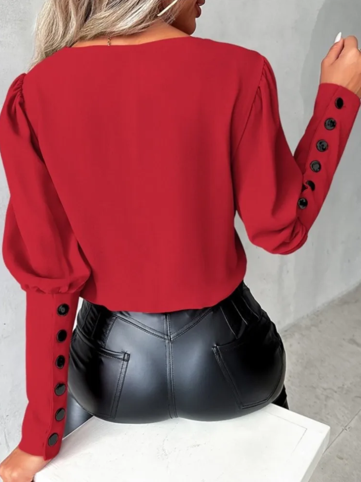 Damen Bluse V-Ausschnitt Lässig Baumwolle Modern-6