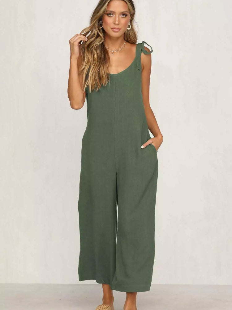 Damen Jumpsuit Luftig Ärmellos Weite Beine Sommer Overall-1