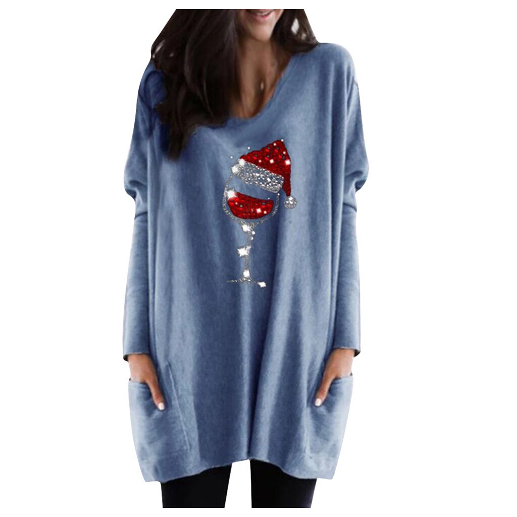Wein & Weihnachtsmannmütze Lässiger Pullover Für Frauen