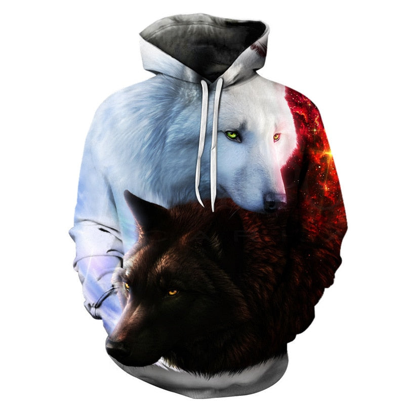 Weiß Und Schwarz Wolf Hoodie