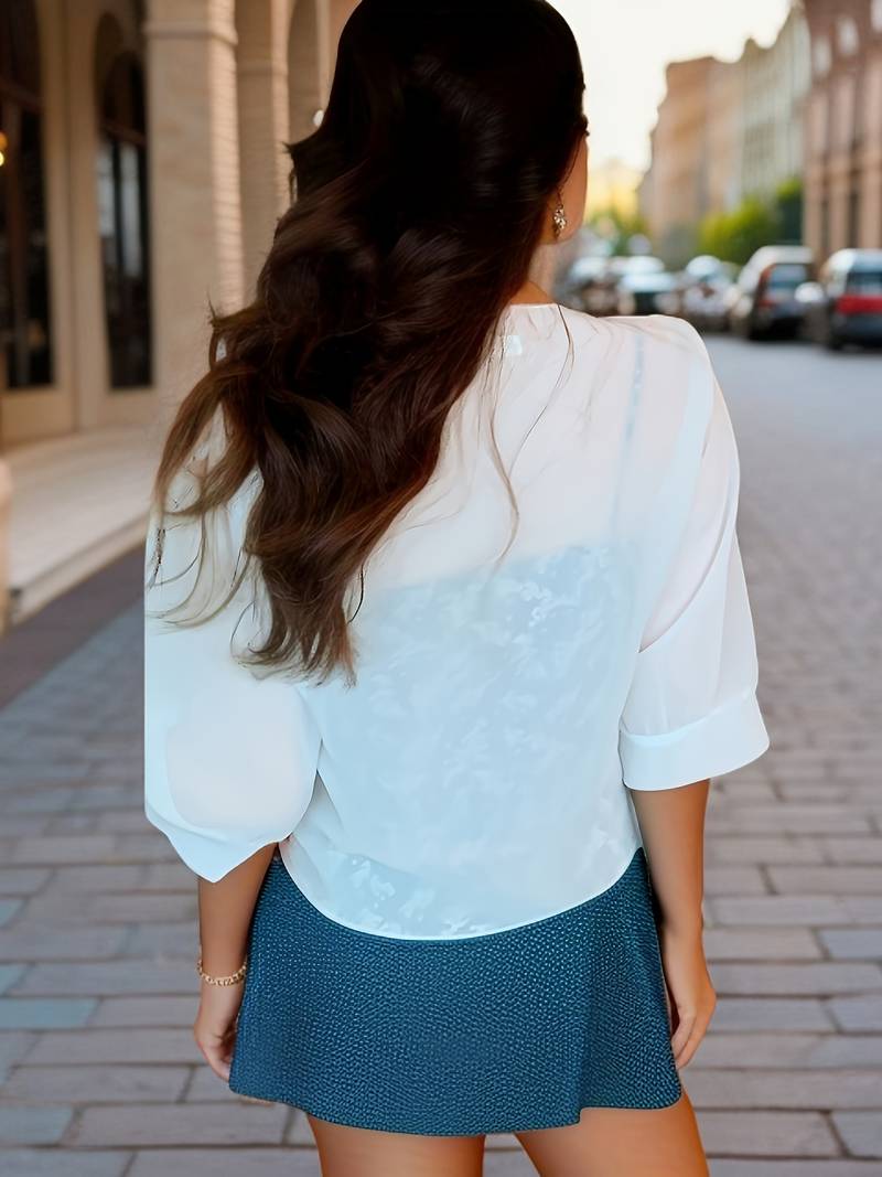 Damenbluse Offene Vorderseite Leicht Baumwolle für Frühling-3