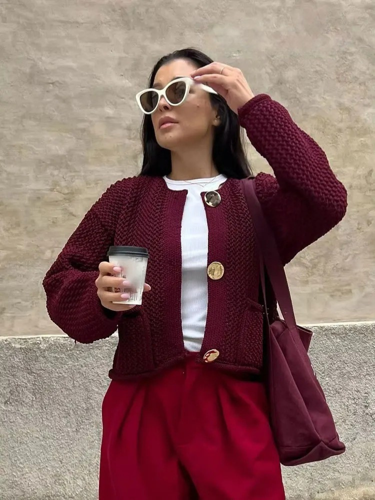 Damen Vintage Pullover Strickjacke