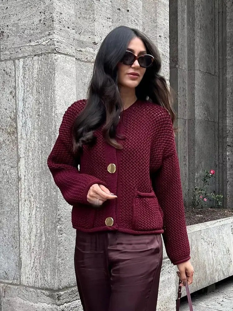 Damen Vintage Pullover Strickjacke