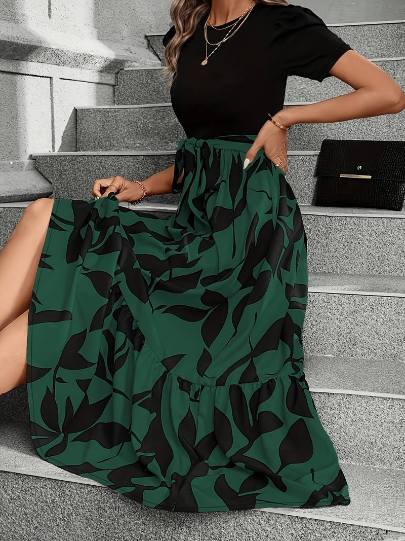 Damen Kleid Blumendruck Rundhalsausschnitt Baumwolle – Sommerkleider für Hochzeitsgäste und Alltag-6