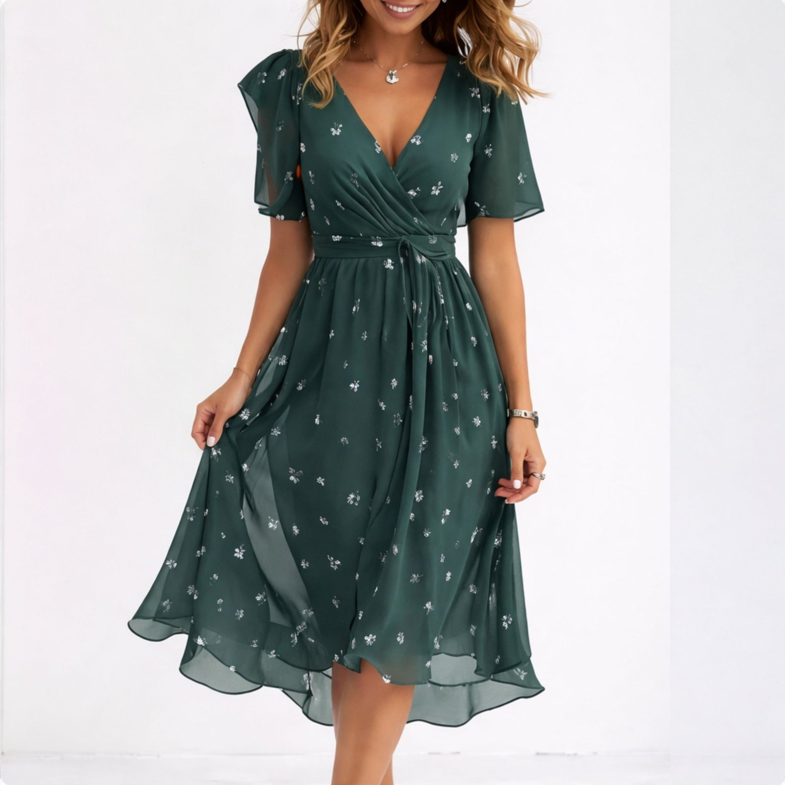 Damenkleid V-Ausschnitt Festlich Elegantes Design Hochwertiger Stoff