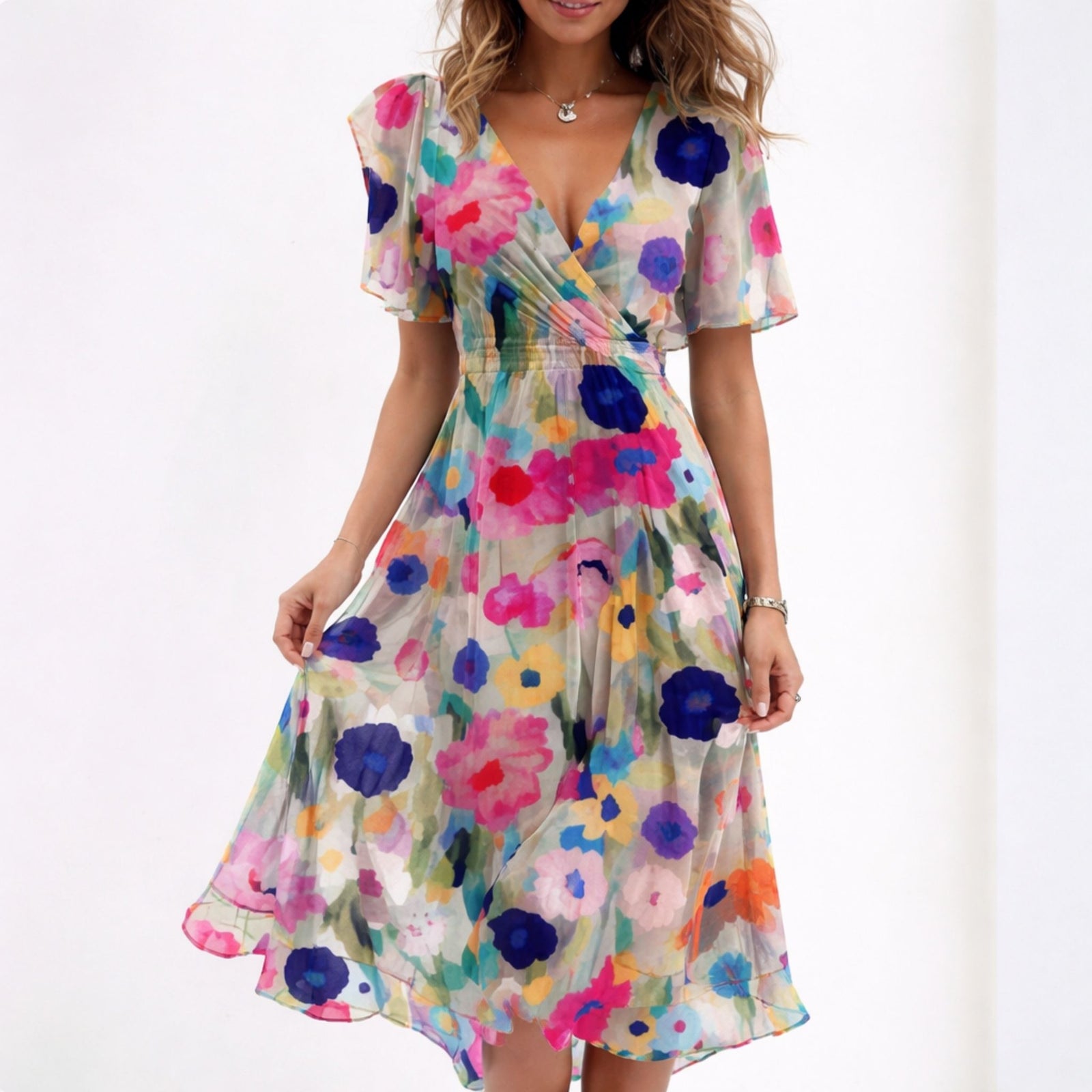 Damenkleid V-Ausschnitt Festlich Elegantes Design Hochwertiger Stoff