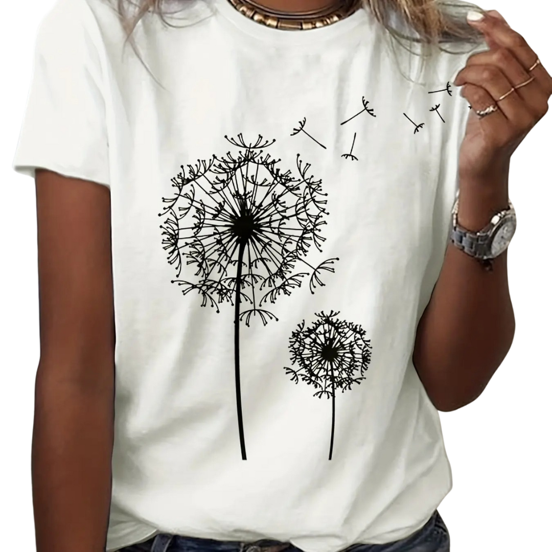 Paardebloem Print Crew Hals T-Shirt