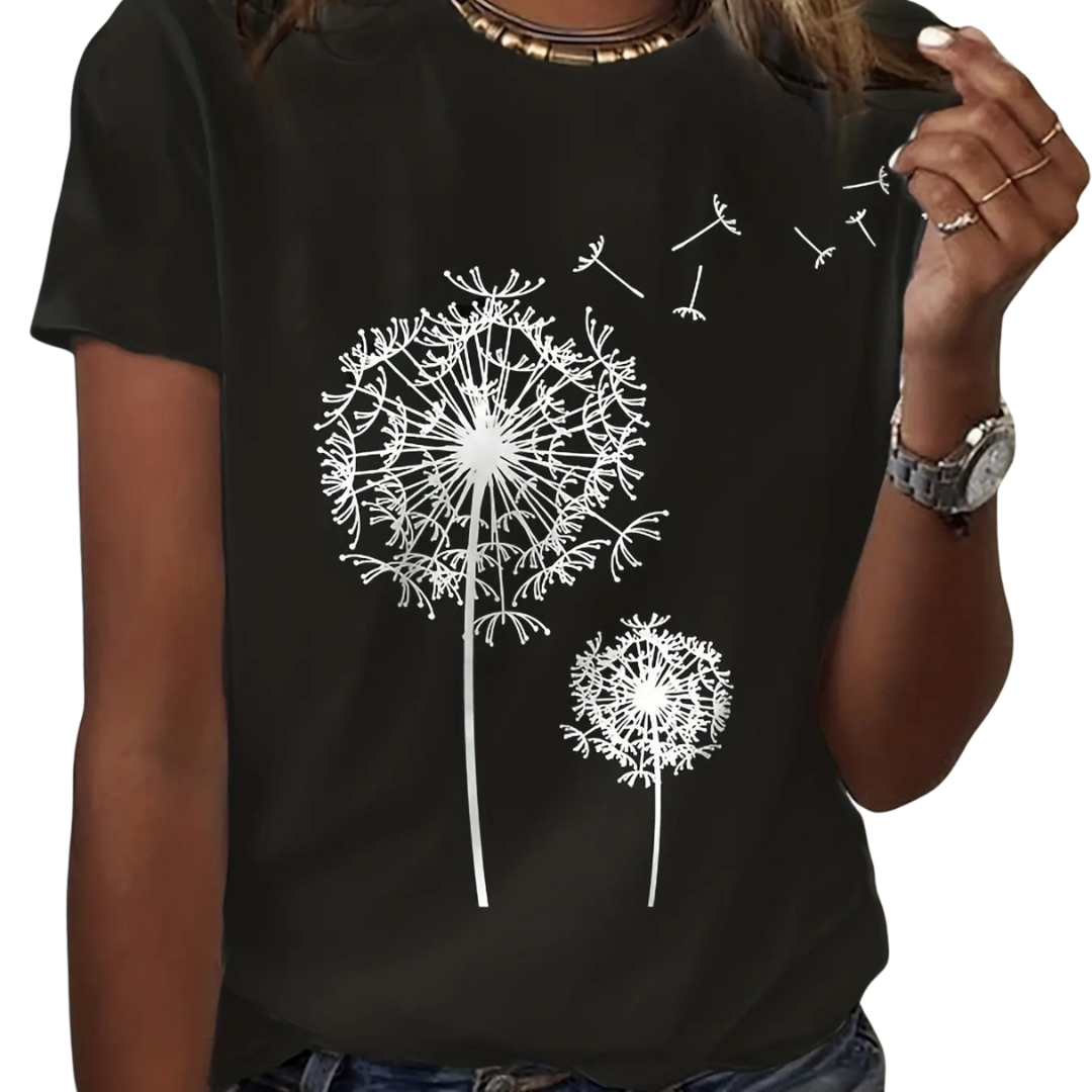Paardebloem Print Crew Hals T-Shirt