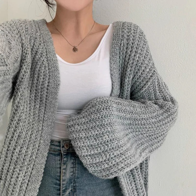 Damen-Strickjacke mit Vintage-Laternenärmeln