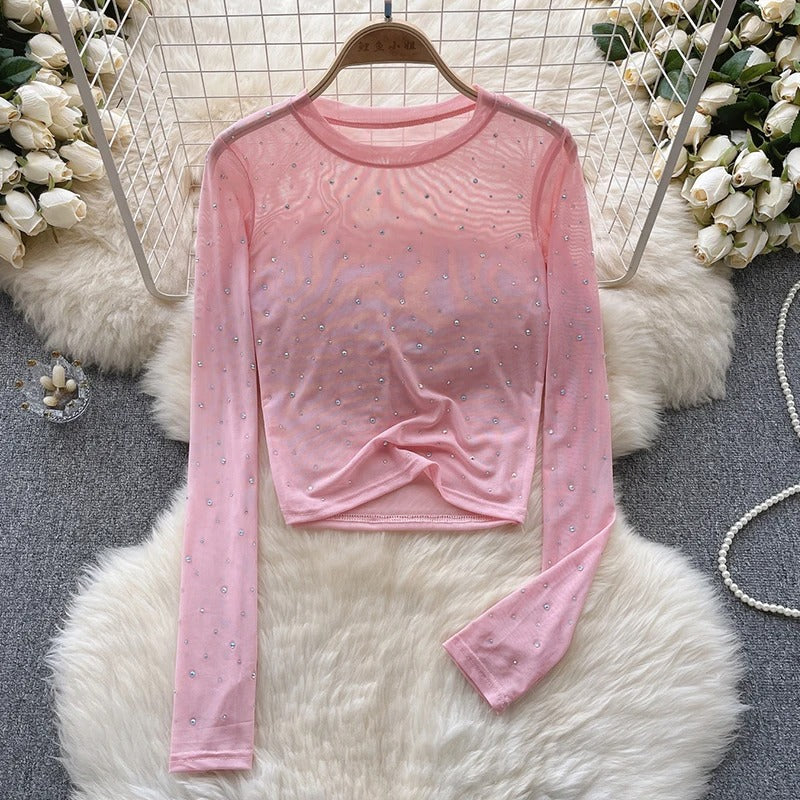 Langärmeliges Damen-Top mit Strassbesatz