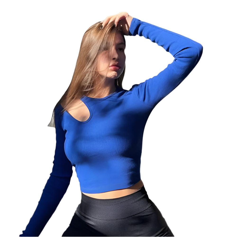 Langärmeliges Crop-Top aus Rippenstrick für Frauen