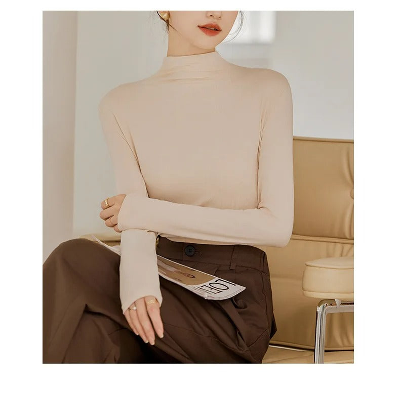 Langärmeliges Damen-T-Shirt mit hohem Kragen