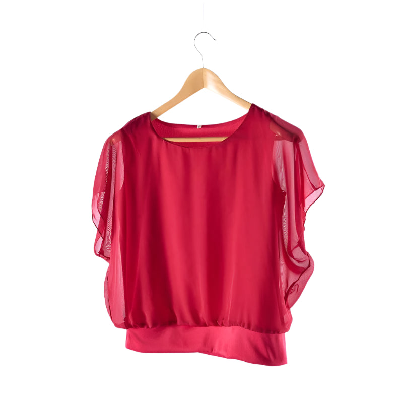 Frauen Rüschenärmel Chiffon Bluse