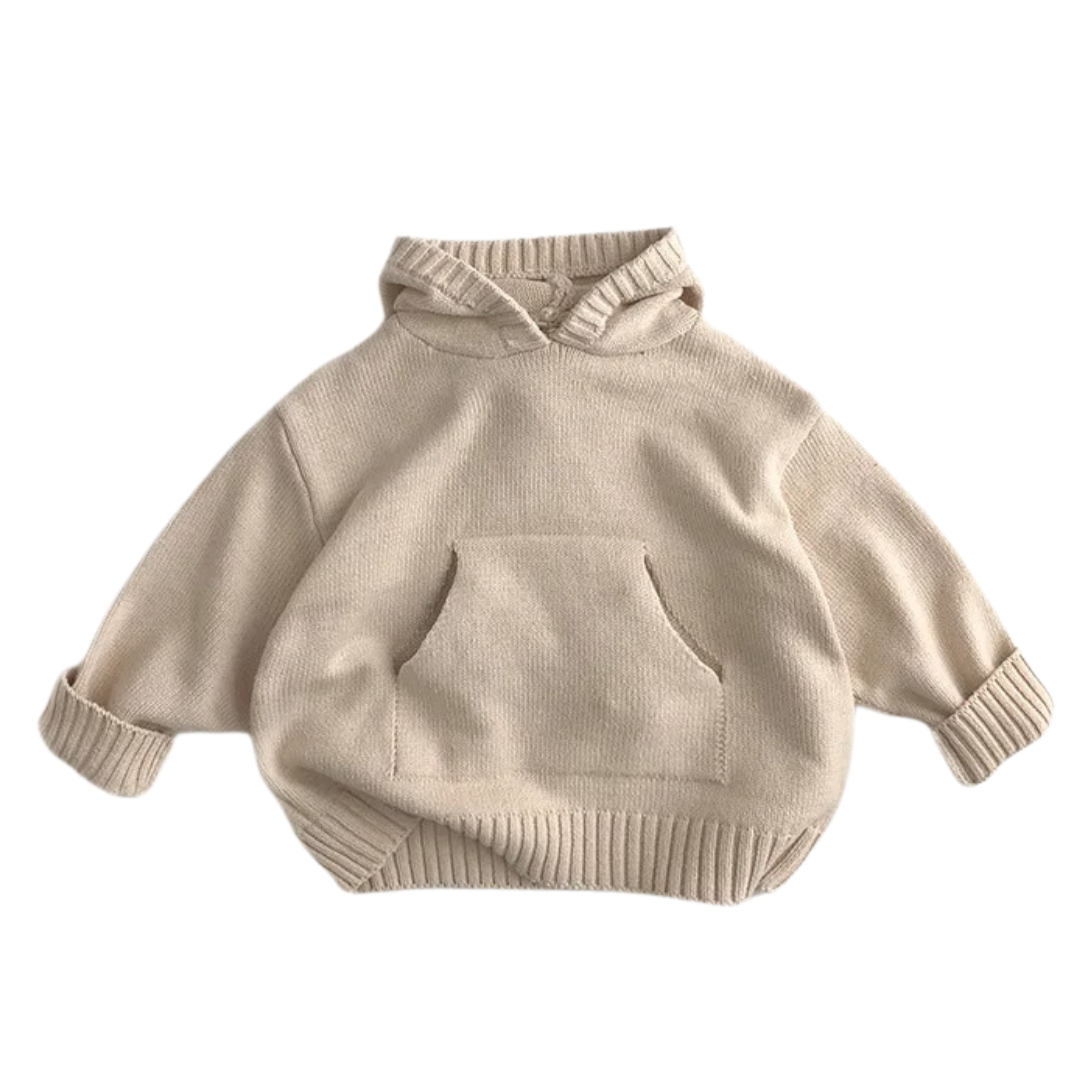 Strickpullover mit Kapuze und Fronttasche für Kinder