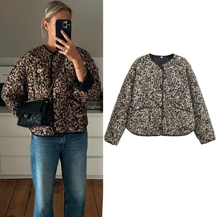 Gesteppte Jacke mit Leopardenmuster für Damen