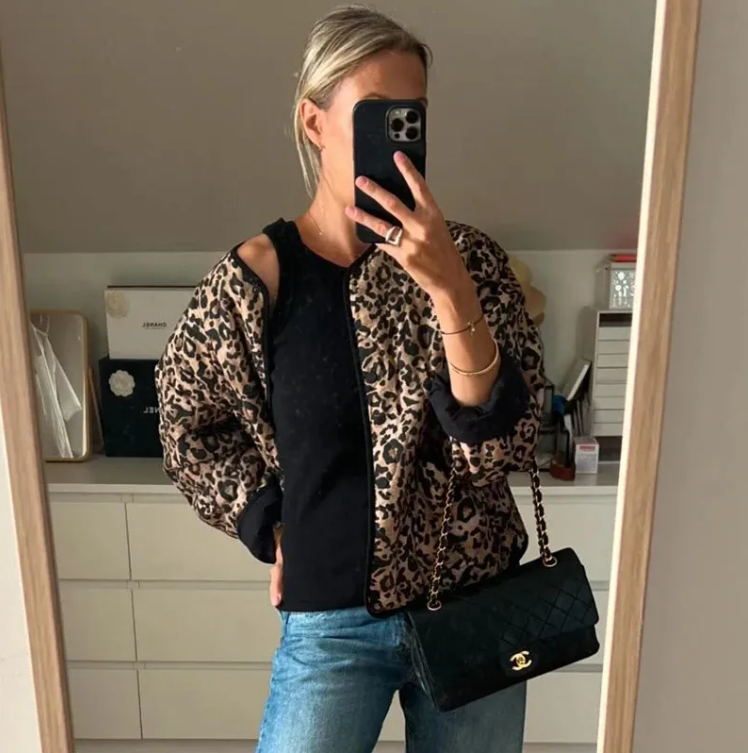 Gesteppte Jacke mit Leopardenmuster für Damen