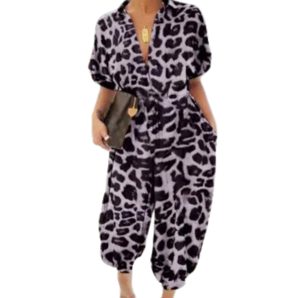 Einteiler mit V-Ausschnitt und Leopardenmuster für Damen