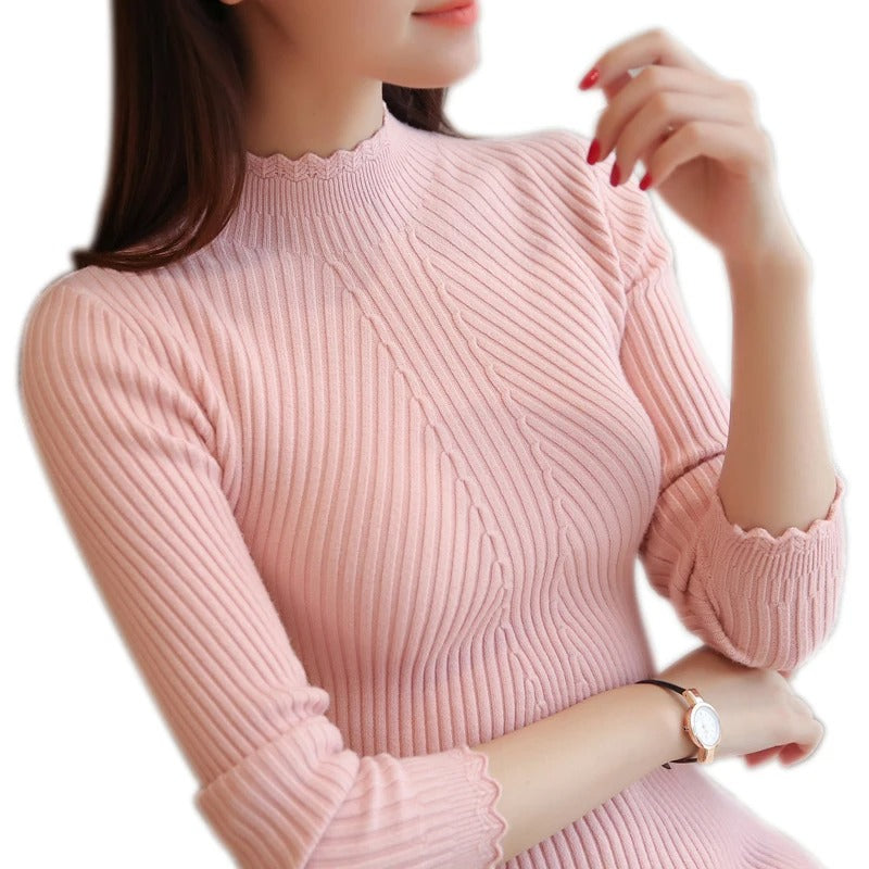 Strickpullover mit Rüschen am Hals