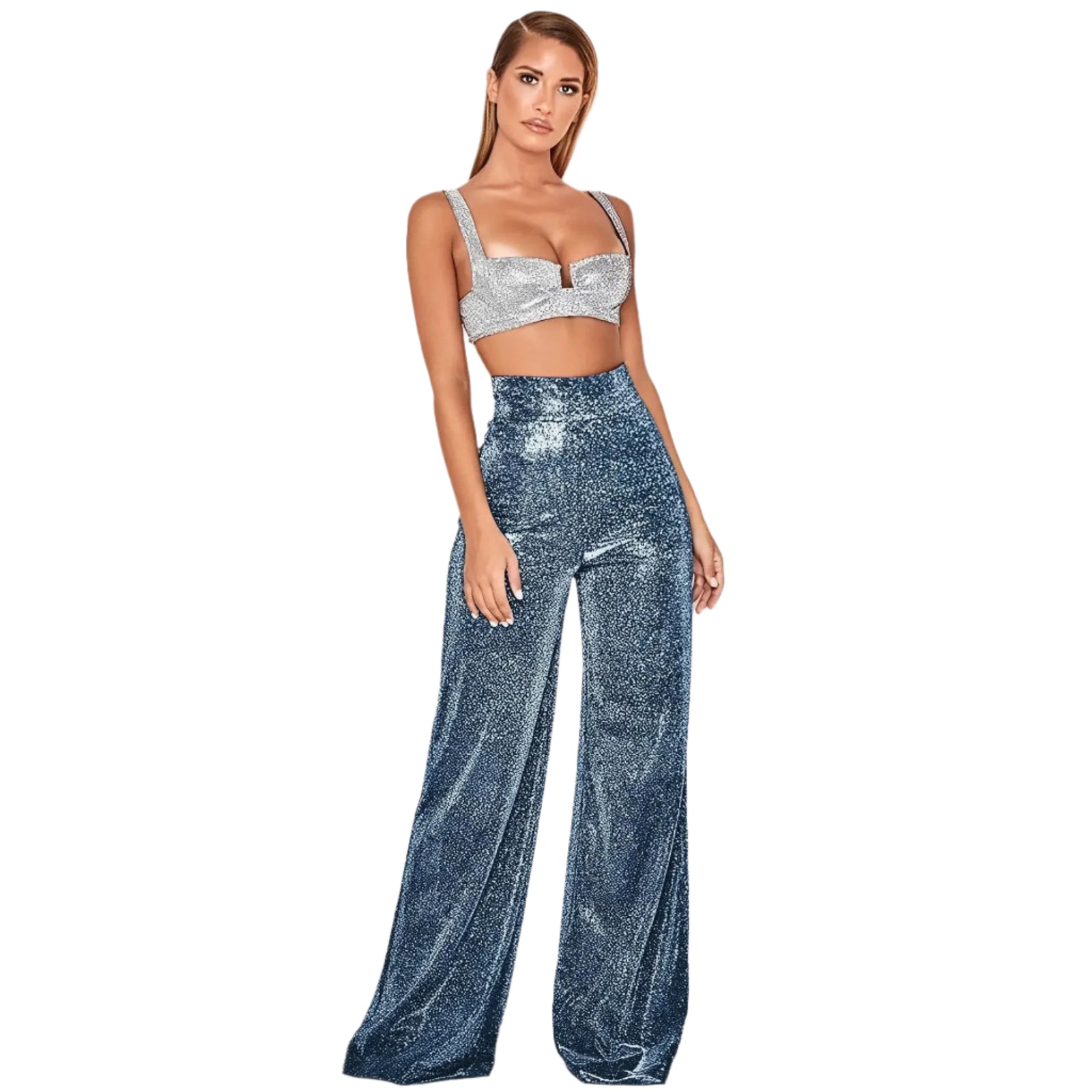 Damenhose mit hoher Taille und weitem Bein