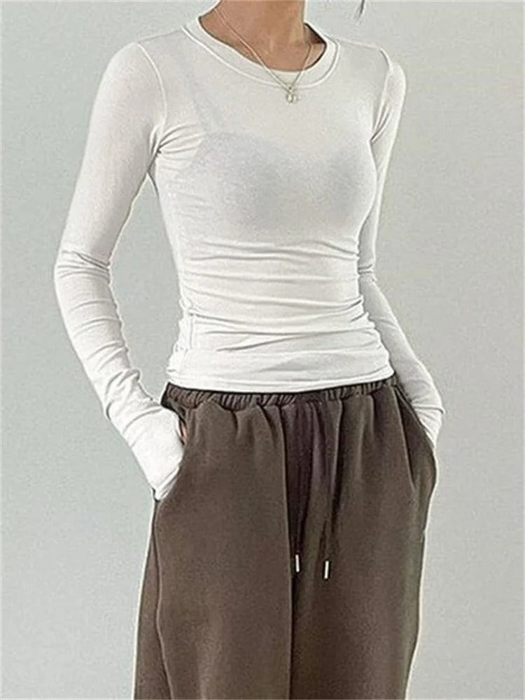 Damen Slim Fit Rundhalsausschnitt Tops